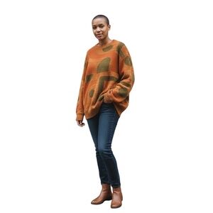 Vintage Royal Prestige Unisex Green/Orange Abstract Pattern Pullover Sweater, XL